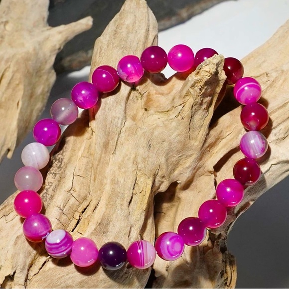 Hand Crafted Jewelry - 🆕New Pink Banded Agate Crystal Gemstone Bracelet 8mm